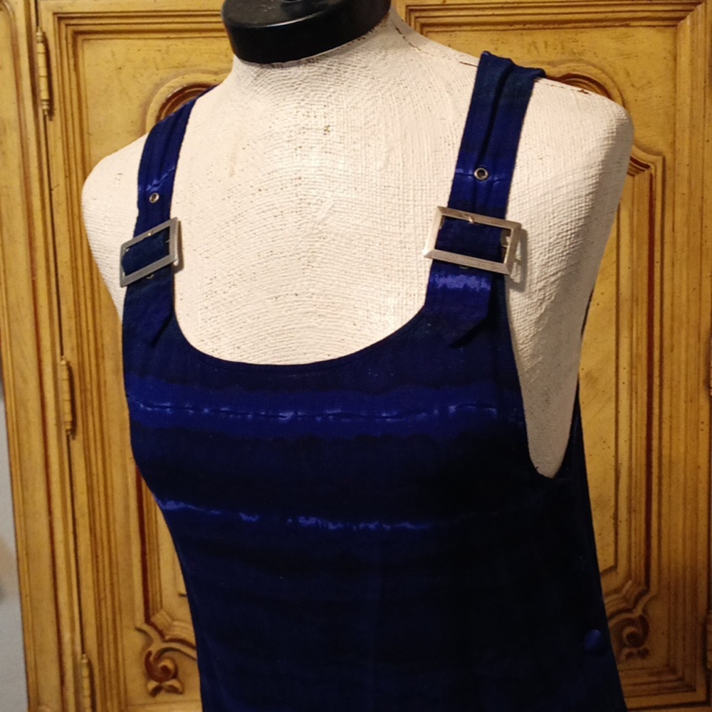 Womens Dress Sz Small Above Knee Blue Halter adjustable strap Navy Tie dye  YAYA
